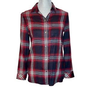 Madewell Red Black Plaid Button-Up Shirt XXS High-Low Hem